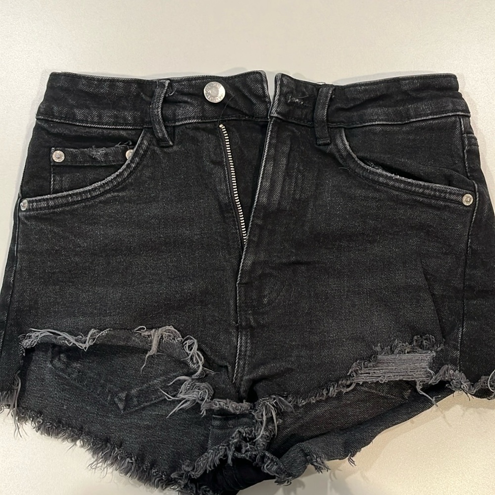 Zara Black Jean Shorts Distressed Frayed Hem